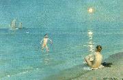 Peter Severin Kroyer badende drenge en sommeraften ved skagen strand oil on canvas